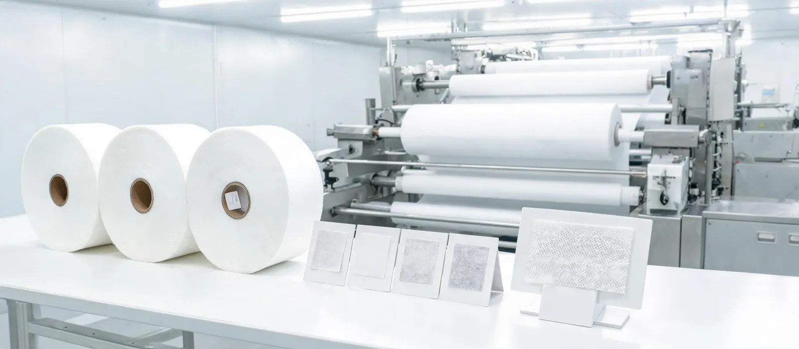 Layered nonwoven roll materials and inspection cards